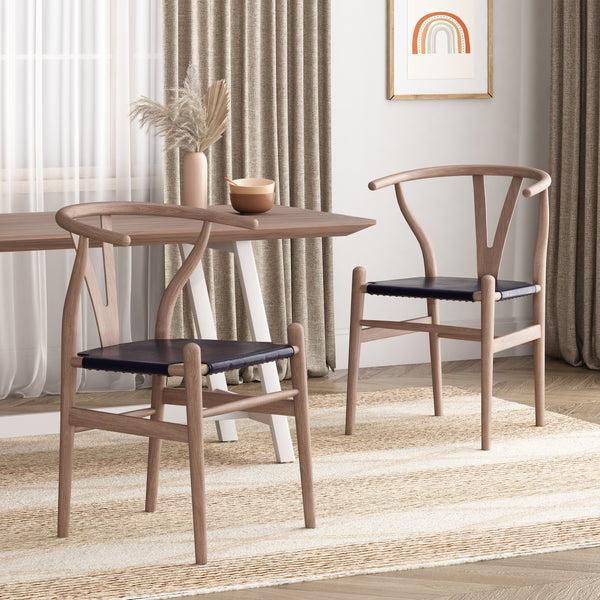 gdf studio Quince Mid Century Boho Ash Wood Dining Chairs Set of 2