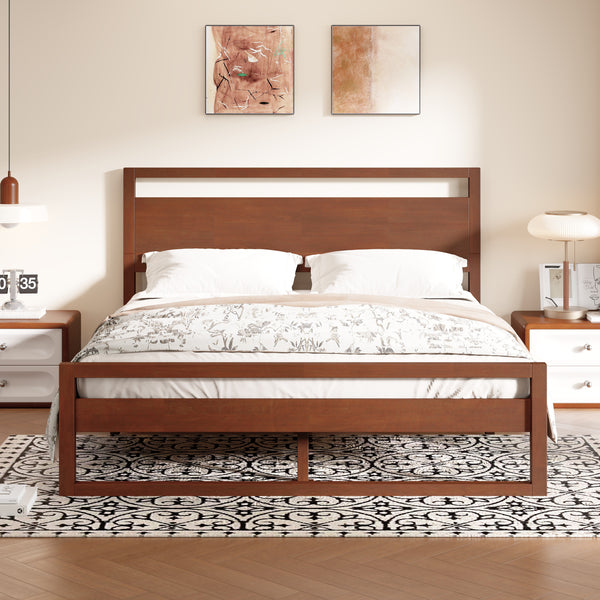 Gdf Studio Quorrilos Walnut Wood Queen Bed With Headboard And Silent Slats