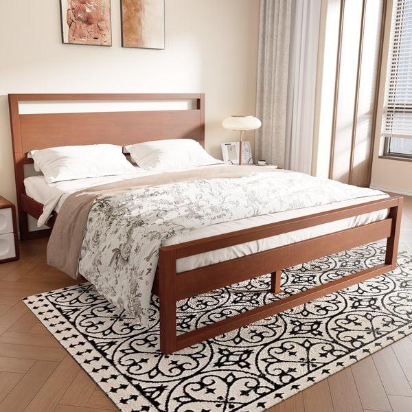 Gdf Studio Quorrilos Walnut Wood Queen Bed With Headboard And Silent Slats