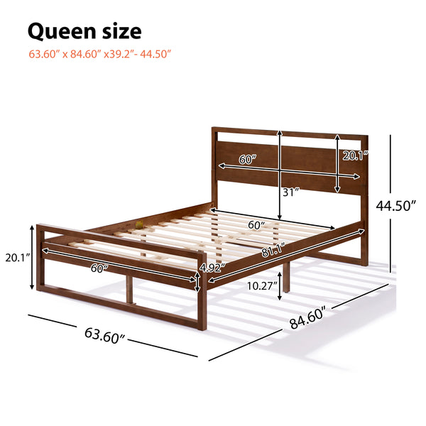 Gdf Studio Quorrilos Walnut Wood Queen Bed With Headboard And Silent Slats