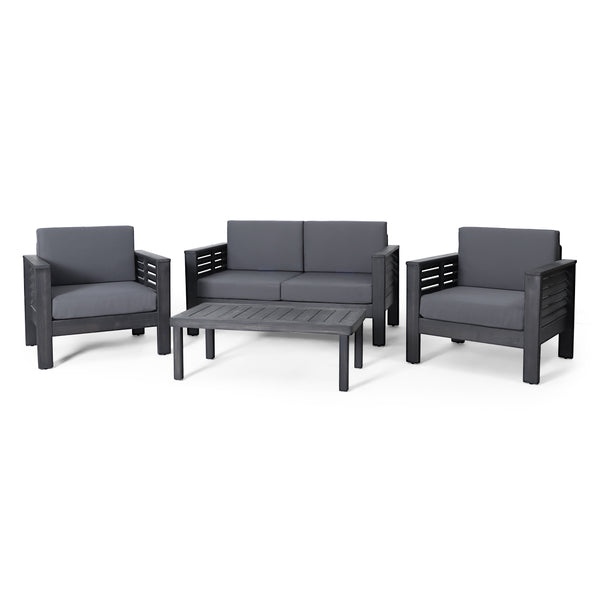 gdf studio Rabun Outdoor Acacia Wood 4 Seater Chat Set with Cushions