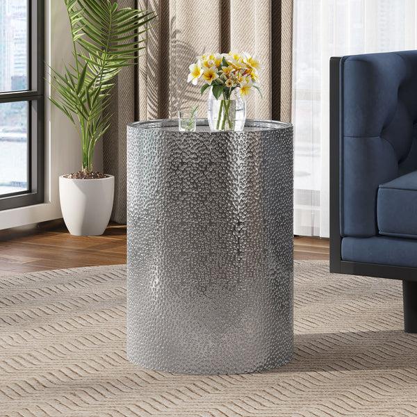 Gdf Studio Rache Modern Round Accent Table With Hammered Iron