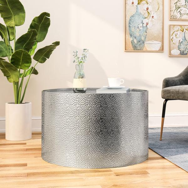 Gdf Studio Rache Modern Round Coffee Table With Hammered Iron