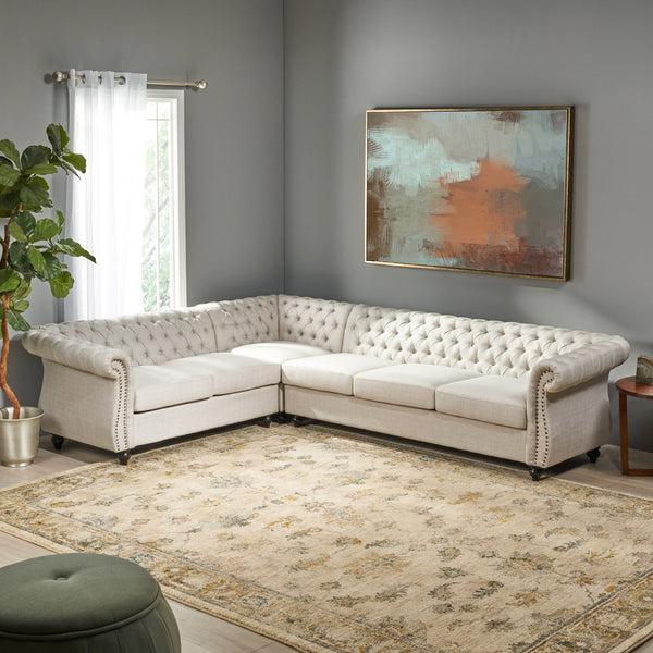 Gdf Studio Rachel 6 Seater Tufted Fabric Chesterfield Sectional
