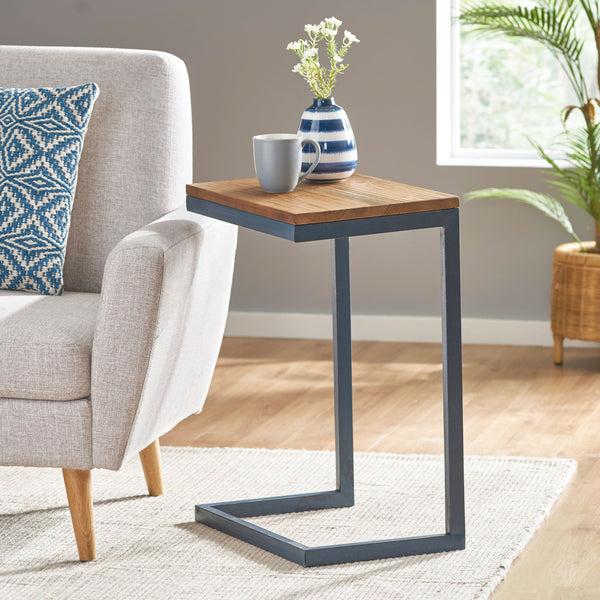Gdf Studio Ramona Modern Industrial Firwood C-Shaped Accent Side Table With Iron Frame