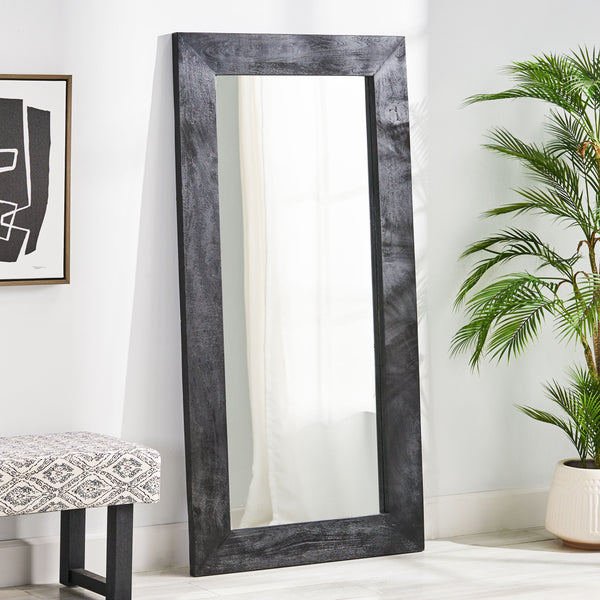 Gdf Studio Ramsay Rustic Handcrafted Mango Wood Full Length Standing Mirror Black And Brown