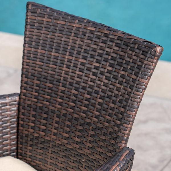 Gdf Studio Randy Outdoor 7 Piece Acacia Wood/ Wicker Dining Set With Cushions Teak Finish And Multibrown With Beige