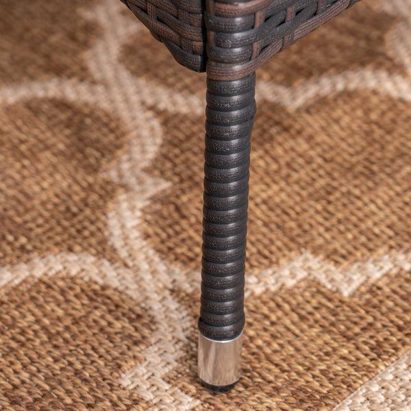 Gdf Studio Randy Outdoor 7 Piece Acacia Wood/ Wicker Dining Set With Cushions Teak Finish And Multibrown With Beige