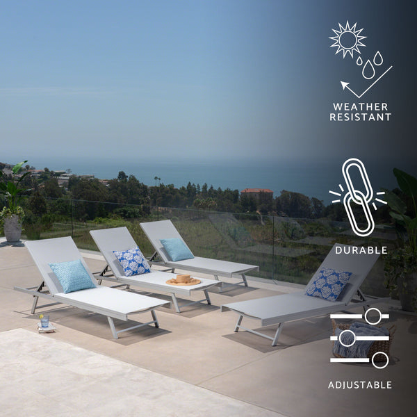 Gdf Studio Randy Outdoor Aluminum And Mesh Chaise Lounge (Set Of 4) White