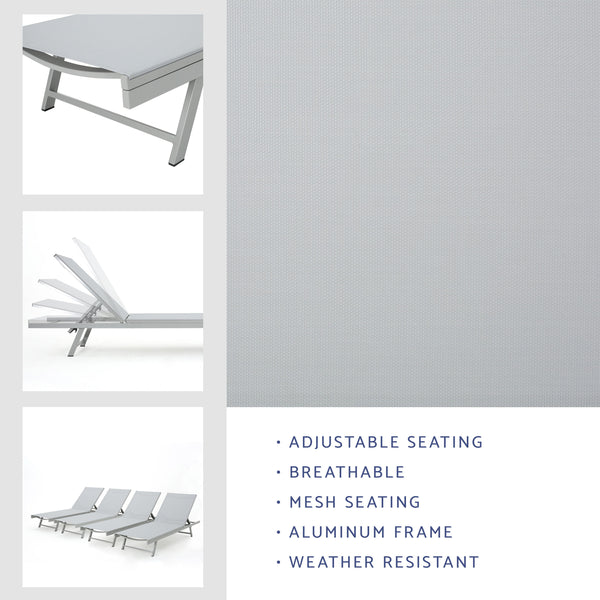 Gdf Studio Randy Outdoor Aluminum And Mesh Chaise Lounge (Set Of 4) White