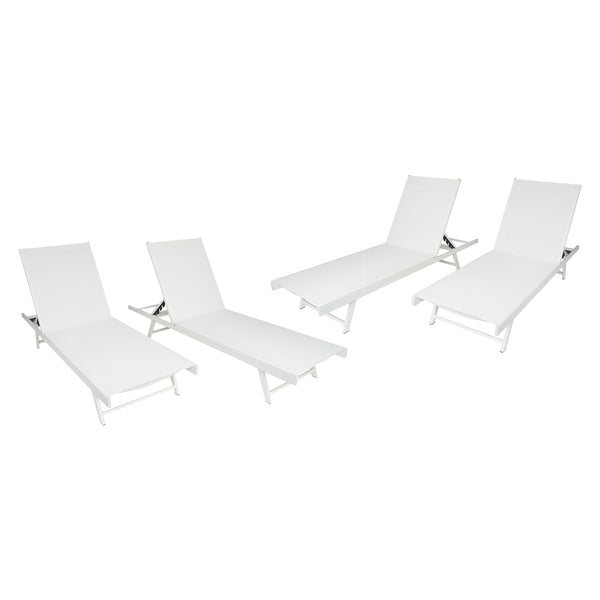 gdf studio Randy Outdoor Aluminum and Mesh Chaise Lounge (Set of 4) White