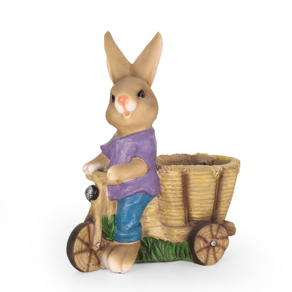gdf studio Randy Outdoor Decorative Rabbit Planter Brown and Blue