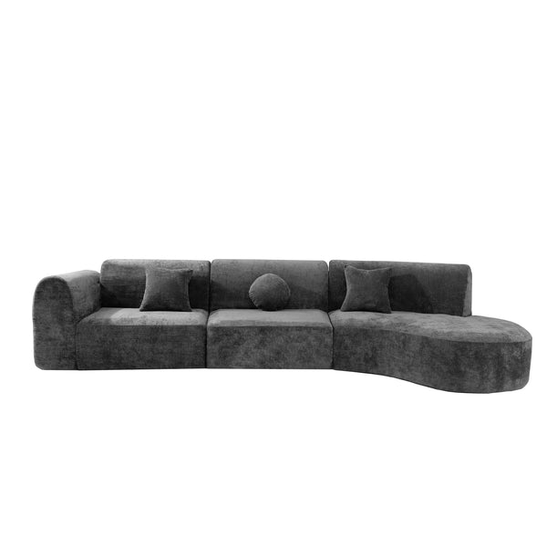 Gdf Studio Ravamonae 140" Modern Curved Sectional Sofa With High-Density Fully Compressed Sponge And Chaise Lounge 3-Piece Set