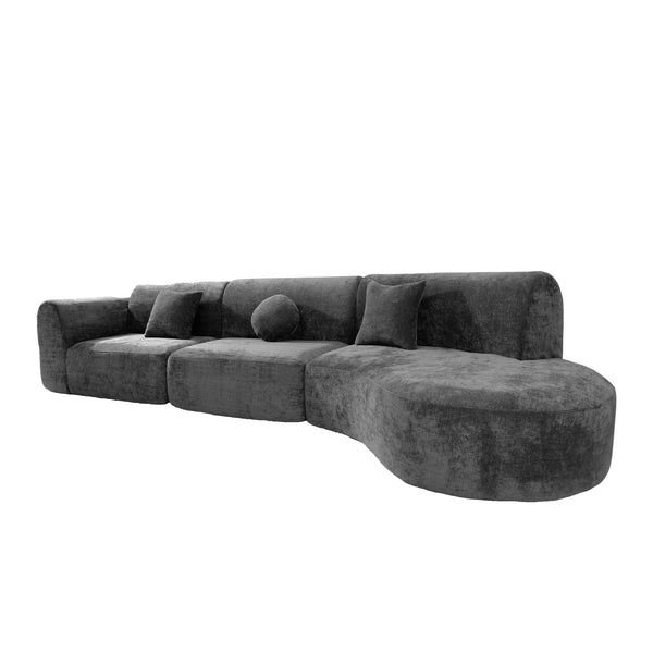 Gdf Studio Ravamonae 140" Modern Curved Sectional Sofa With High-Density Fully Compressed Sponge And Chaise Lounge 3-Piece Set