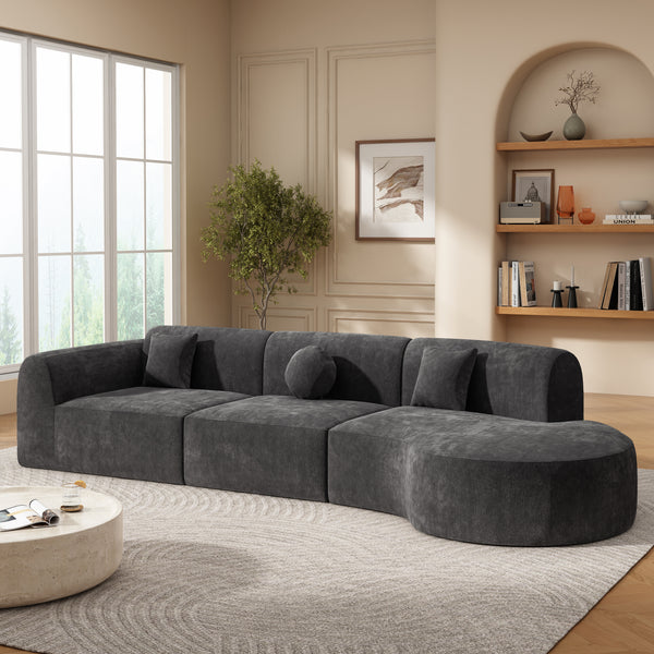 gdf studio Ravamonae 140" Modern Curved Sectional Sofa with High-Density Fully Compressed Sponge and Chaise Lounge 3-Piece Set