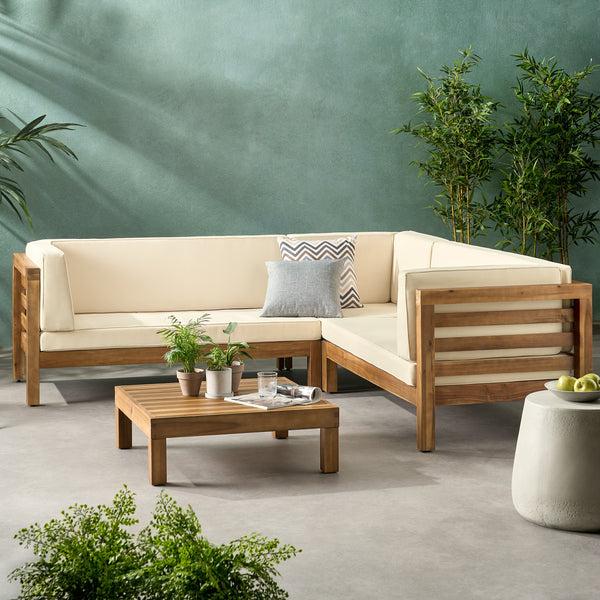 Gdf Studio Ravello 4 Piece Outdoor Wooden Sectional Set With Cushions