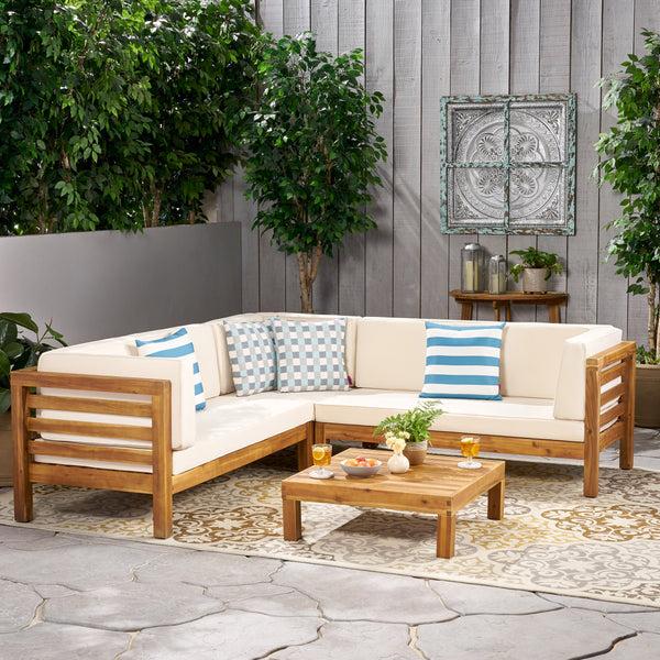Gdf Studio Ravello 4 Piece Outdoor Wooden Sectional Set With Cushions