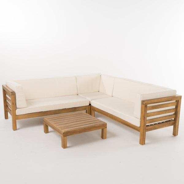gdf studio Ravello 4 Piece Outdoor Wooden Sectional Set with Cushions