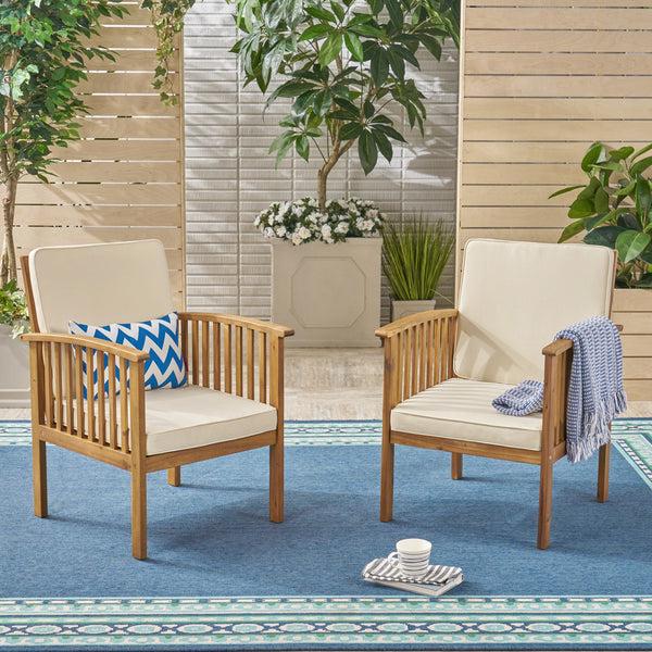 Gdf Studio Ray Acacia Outdoor Acacia Wood Club Chairs W/ Cushions