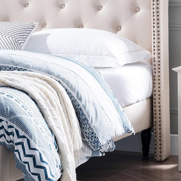 Gdf Studio Ray Contemporary Rhinestone-Tufted Wingback Bed Frame With Nailhead Trim