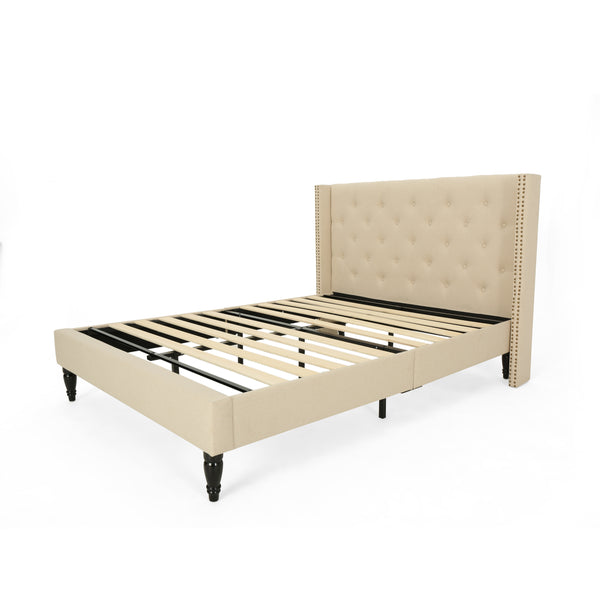 gdf studio Ray Contemporary Rhinestone-Tufted Wingback Bed Frame with Nailhead Trim