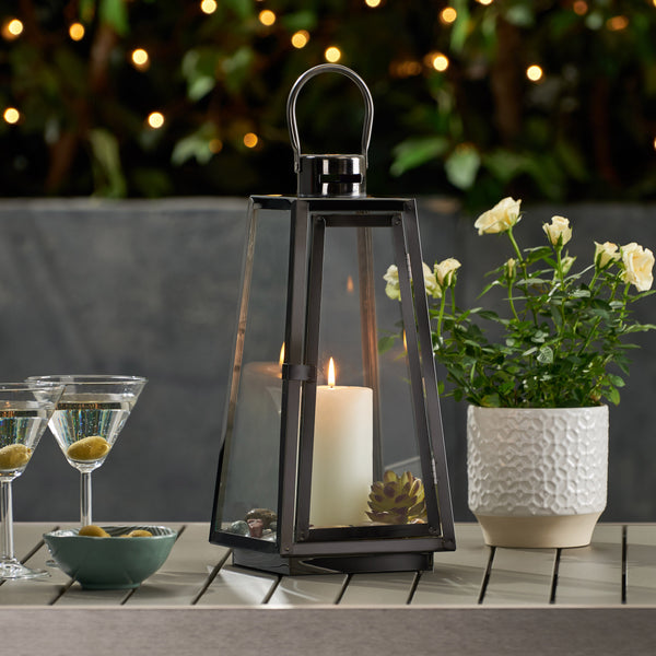 Gdf Studio Rebecca 15" Modern Outdoor Stainless Steel Lantern
