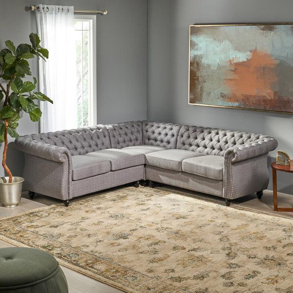Gdf Studio Rebecca 5 Seater Tufted Fabric Chesterfield Sectional