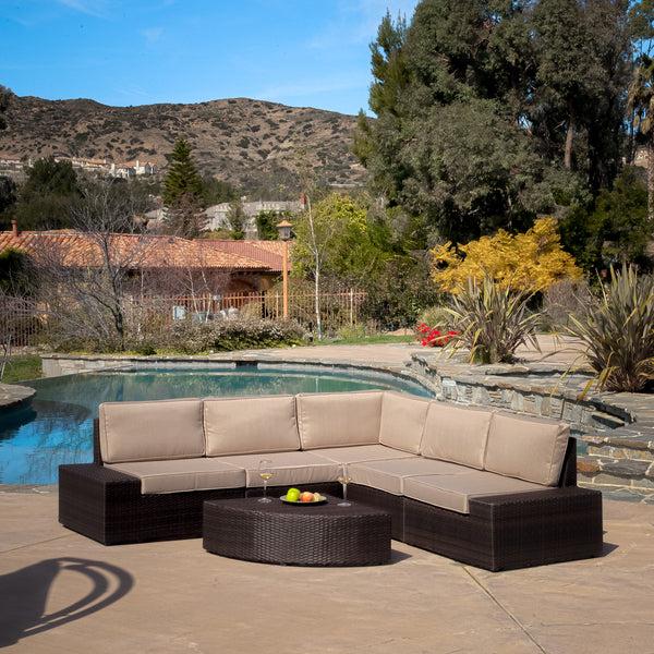 Gdf Studio Reddington 6pc Outdoor Brown Wicker Sectional Seating Set