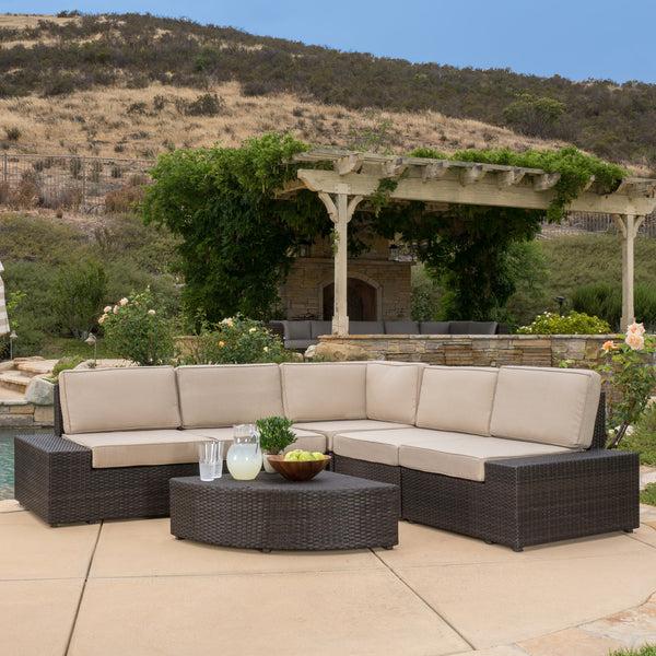 Gdf Studio Reddington 6pc Outdoor Brown Wicker Sectional Seating Set
