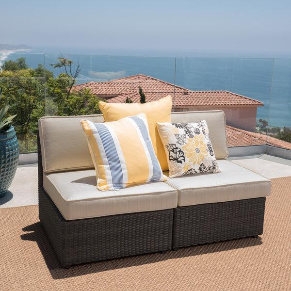 Gdf Studio Reddington Outdoor Wicker Sectional Sofa Seat W/ Cushions (set Of 2)