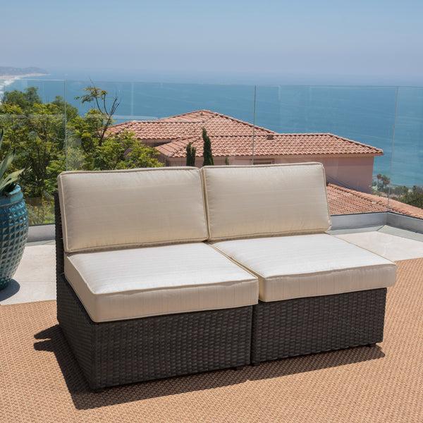 Gdf Studio Reddington Outdoor Wicker Sectional Sofa Seat W/ Cushions (set Of 2)