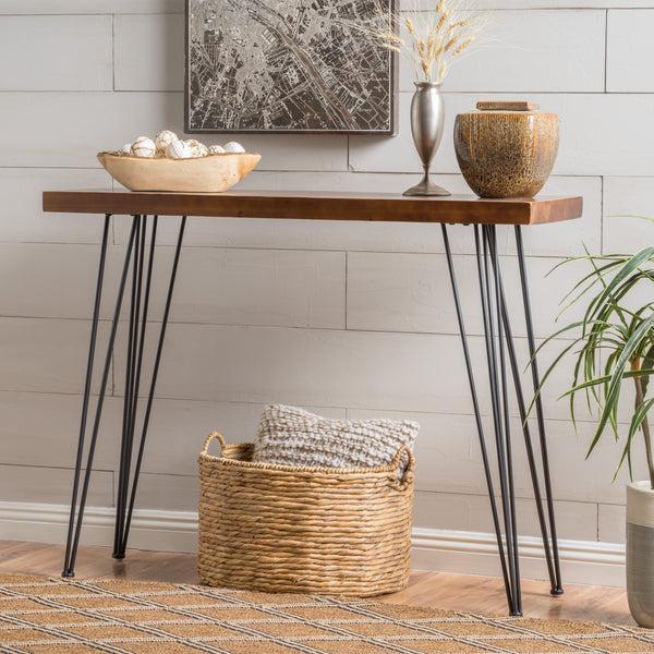 Gdf Studio Regent Natural Finish Firwood Faux Live Edge Console Table