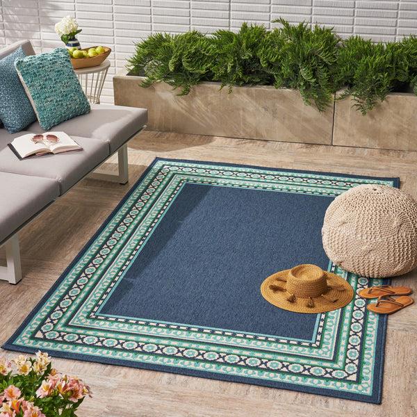 Gdf Studio Reid Indoor/Outdoor Border Area Rug Navy And Green