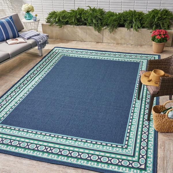Gdf Studio Reid Indoor/Outdoor Border Area Rug Navy And Green