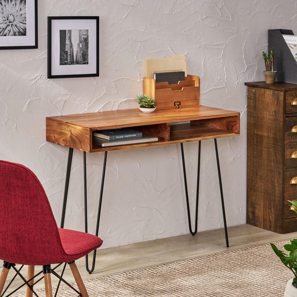 Gdf Studio Reidsville Modern Industrial Handcrafted Acacia Wood Storage Desk With Hairpin Legs
