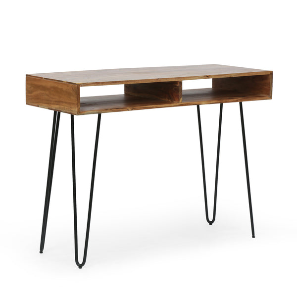 gdf studio Reidsville Modern Industrial Handcrafted Acacia Wood Storage Desk with Hairpin Legs