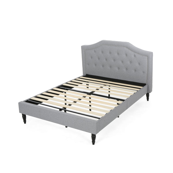 Gdf Studio Renee Contemporary Low Profile Fully Upholstered Fabric Platform Bed Frame Queen