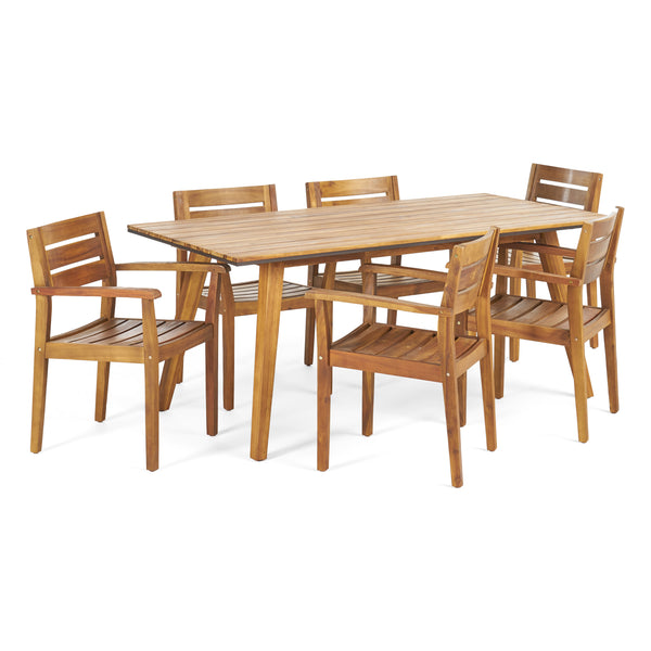 gdf studio Renee Outdoor 7 Piece Acacia Wood Dining Set Teak and Dark Brown