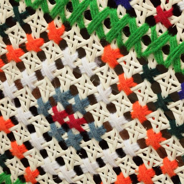 Gdf Studio Reser Boho Handcrafted Mango Wood Nightstand With Wool Accents Natural And Multi-Colored