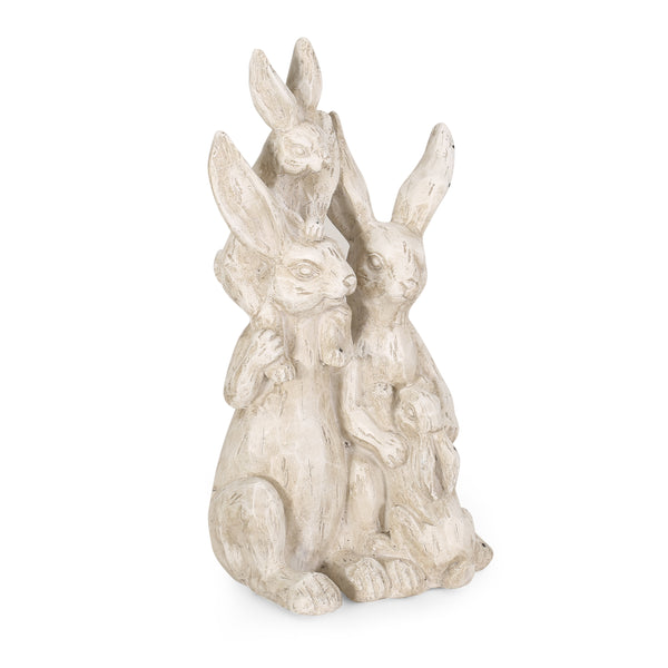 gdf studio Reser Outdoor Rabbit Family Garden Statue White