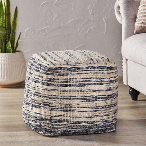 Gdf Studio Ricketson Lazenby Boho Handcrafted Fabric Cube Pouf Ivory Gray And Black