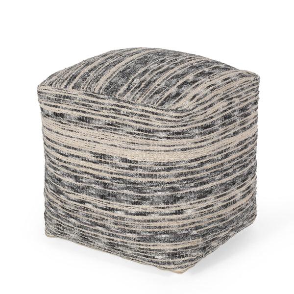 gdf studio Ricketson Lazenby Boho Handcrafted Fabric Cube Pouf Ivory Gray and Black