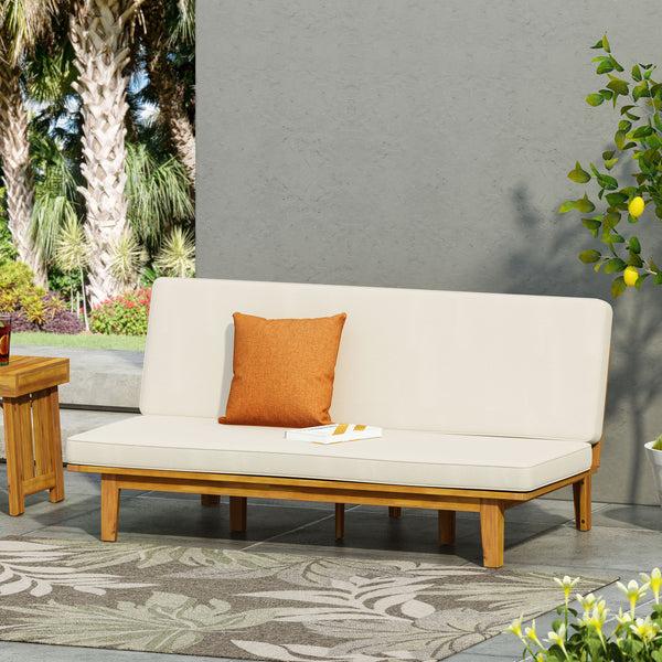 Gdf Studio Riebe Outdoor Acacia Wood Convertible Daybed With Cushion