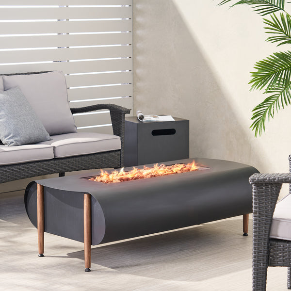 Gdf Studio Riegel Outdoor 50000 BTU Rectangular Fire Pit With Tank Holder Dark Gray