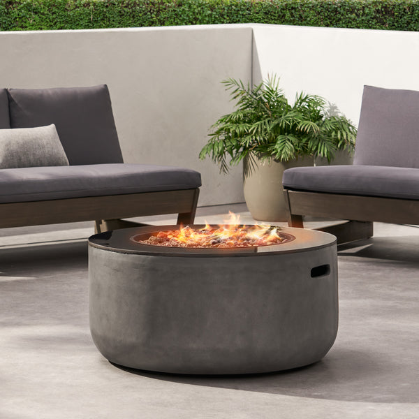 Gdf Studio Riga Outdoor 50 000 BTU Lightweight Concrete And Ceramic Circular Fire Pit (No Tank Holder) Light Gray And Black