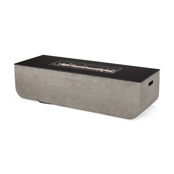 gdf studio Riga Outdoor 50 000 BTU Lightweight Concrete and Ceramic Rectangular Fire Pit (No Tank Holder) Light Gray and Black
