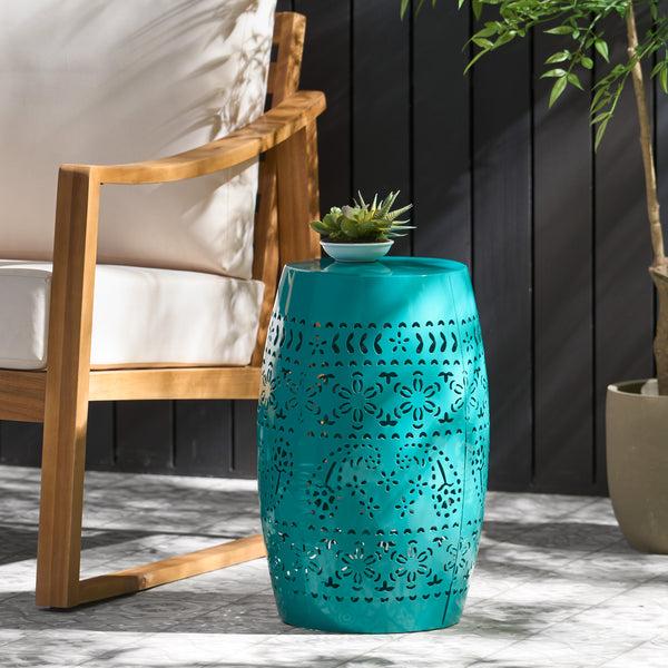 Gdf Studio Riley Outdoor 12" Lace Cut Iron Side Table