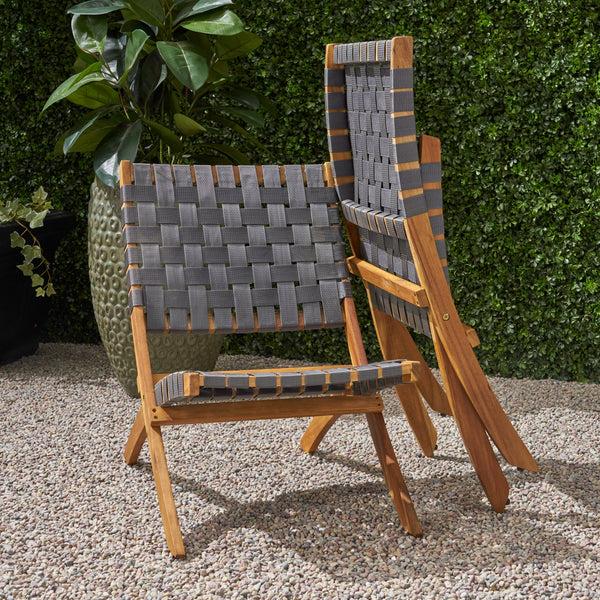 Gdf Studio Riley Outdoor Acacia Wood Foldable Chairs (Set Of 2) Brown Patina And Gray Straps