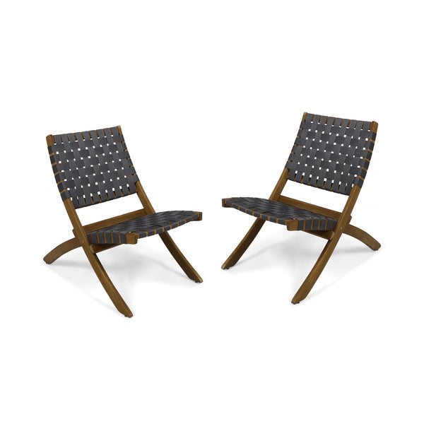gdf studio Riley Outdoor Acacia Wood Foldable Chairs (Set of 2) Brown Patina and Gray Straps