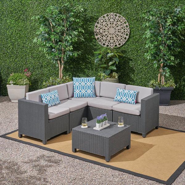 Gdf Studio Riley Outdoor All Weather Faux Wicker 5 Seater Sectional Sofa Set With Cushions